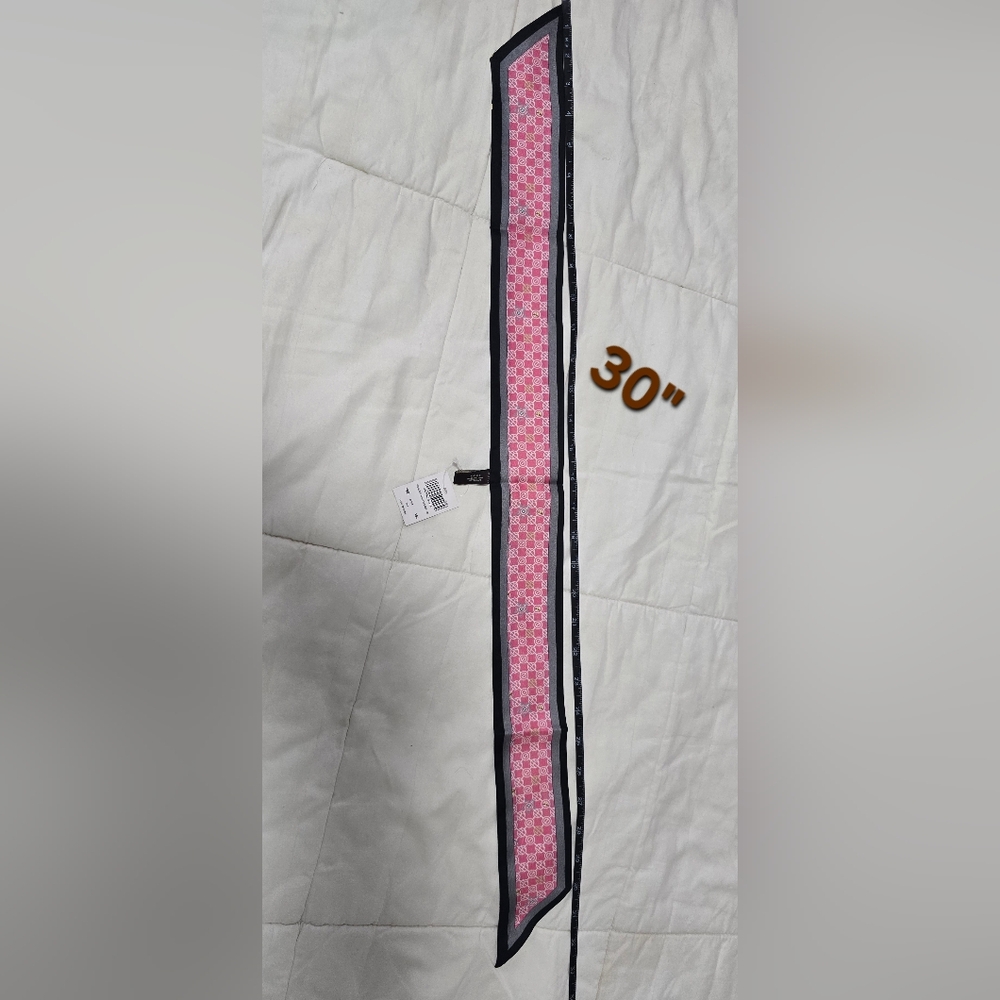 Henri Bendel 30" Monogram Skinny Mini Twilly PINK/TAN Scarf. NEW w Tags - Picture 4 of 4